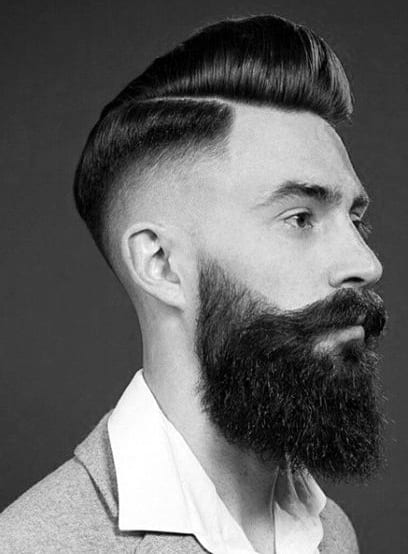 skin fade pomp with beard