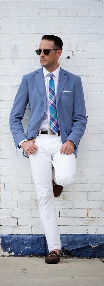 white denim with blazer