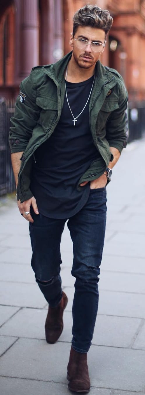 Black T-shirt With Jacket Outfit Ideas For Men