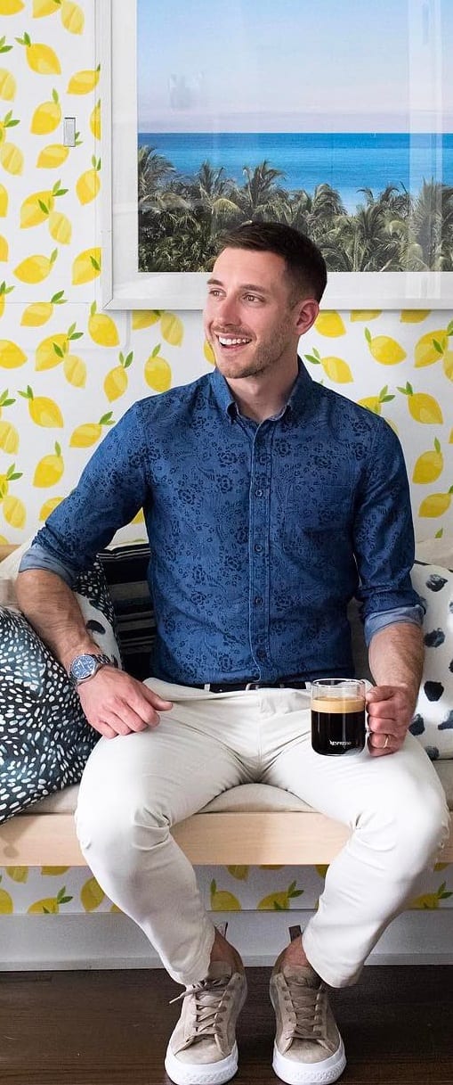 Men blue shirt outfit outlet