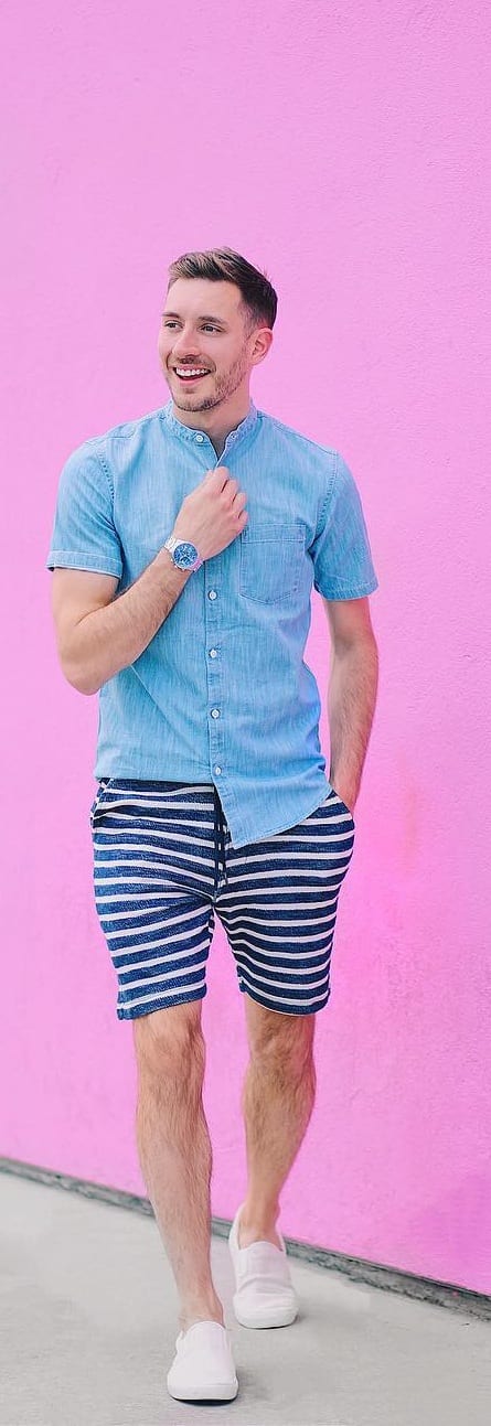 Denim Shirt With Stripped Shorts For Men