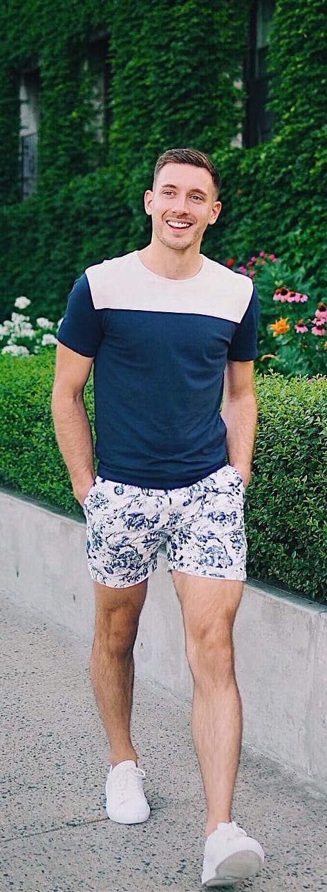Dual Colour T-shirt With Floral Shorts For Men