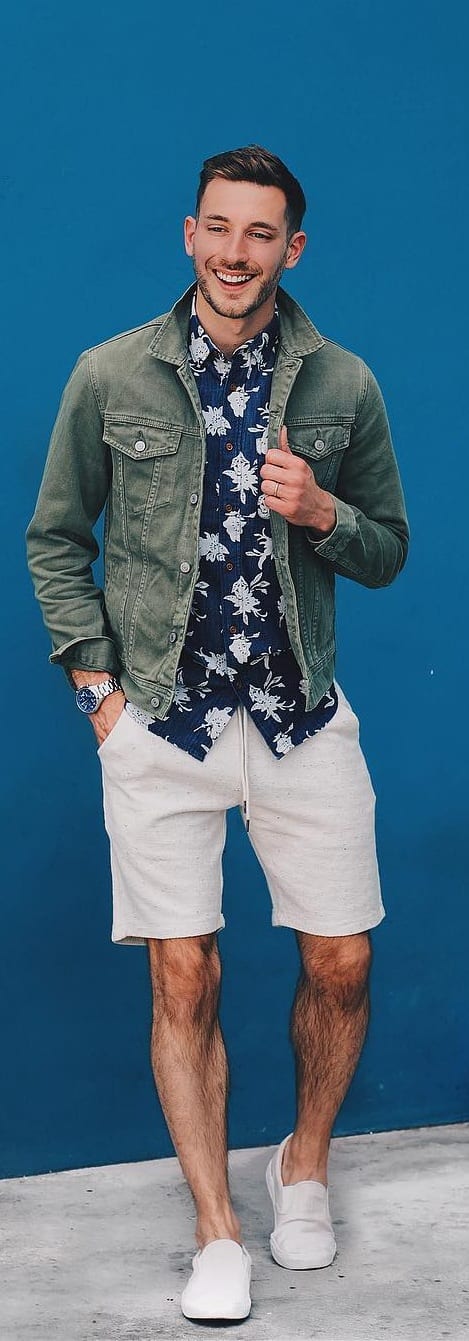 Floral Shirt And Jacket With Shorts For Men