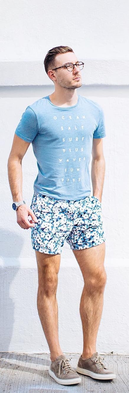 Graphic T-shirt With Floral Shorts For Men