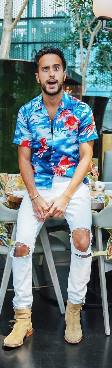 Printed Shirt With Ripped Jeans Outfit Ideas For Men