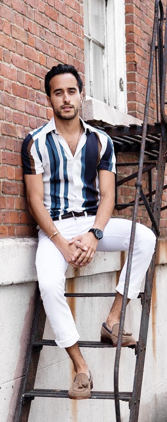 Striped Polo T-shirt Outfit Ideas For Men