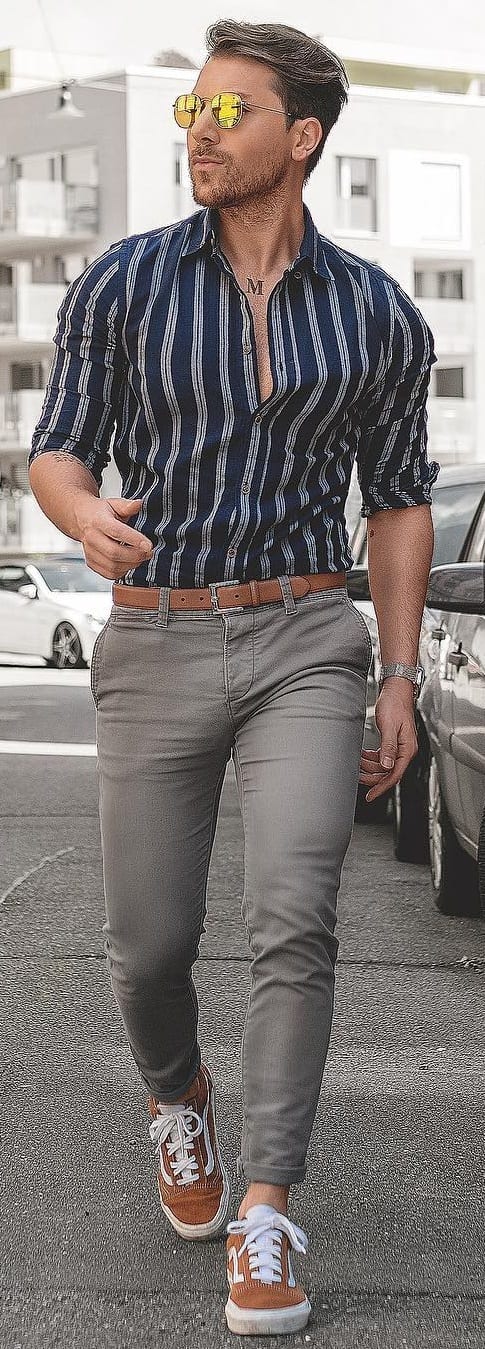 Striped Shirt With Chinos Outfit Ideas For Men