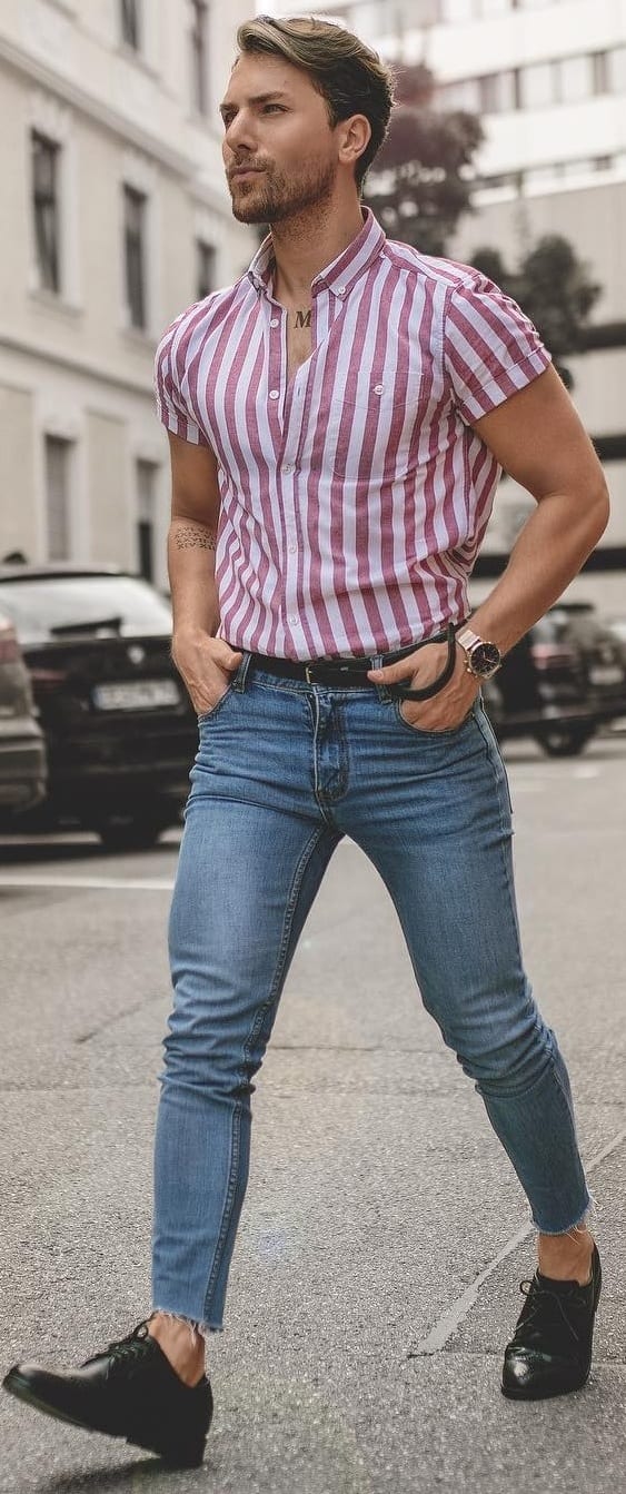 Striped Shirt With Denim Outfit Ideas For Men