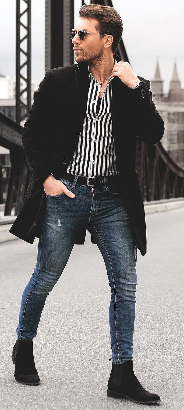 Striped Shirt With Overcoat Outfit Ideas For Men