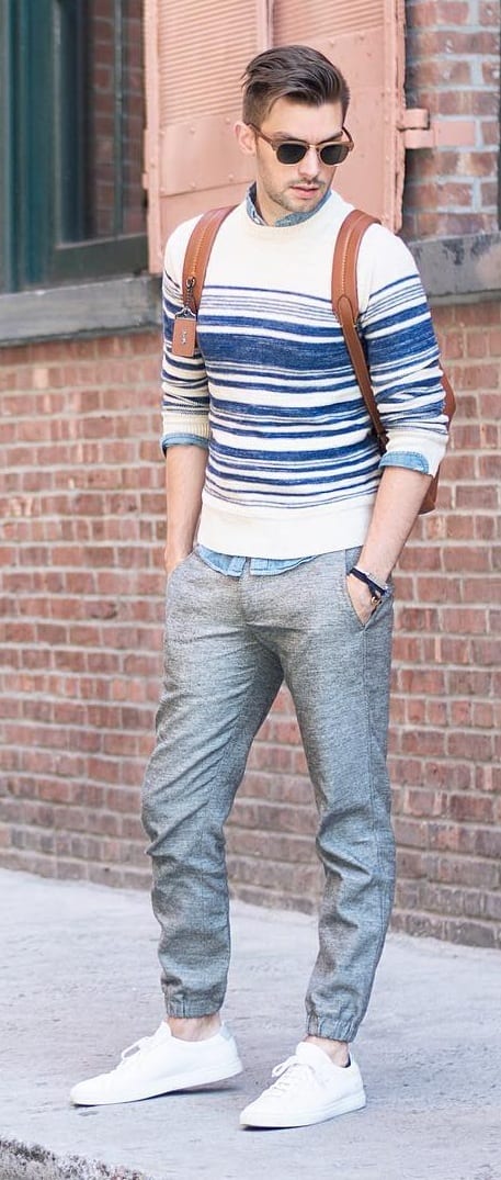 Striped T-shirt With Joggers Outfit Ideas For Men