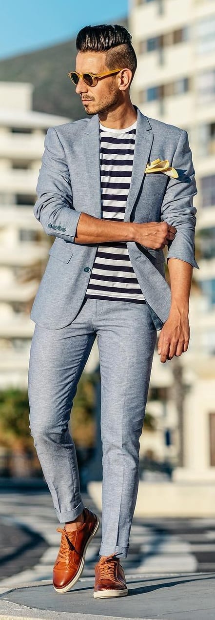 Striped T-shirt With Suit Outfit Ideas For Men