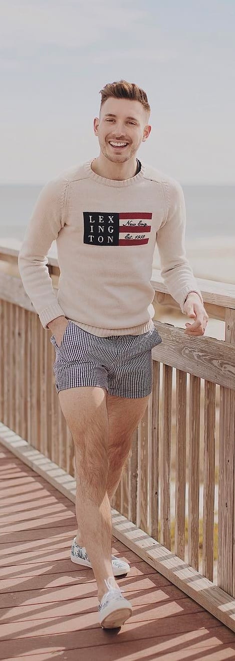 Sweat Shirt With Checked Shorts For Men
