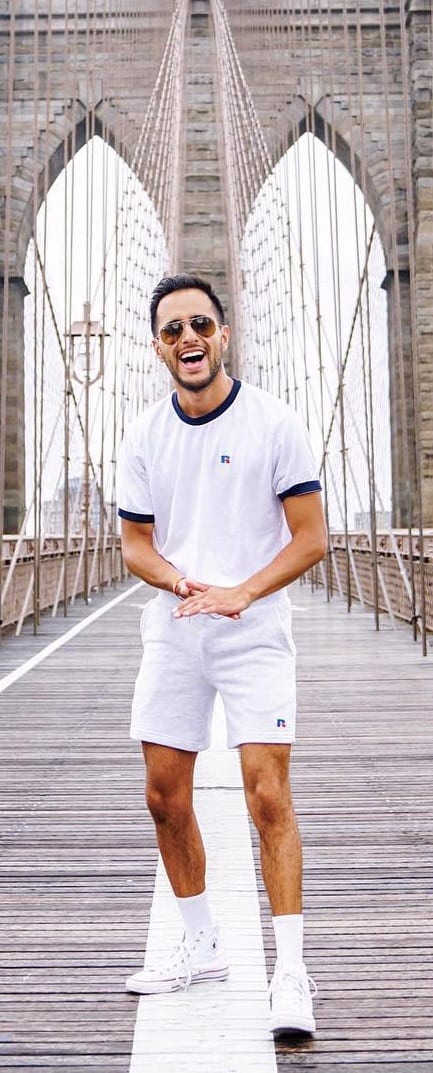 White Crew Neck T-shirt With Shorts Outfit Ideas For Men