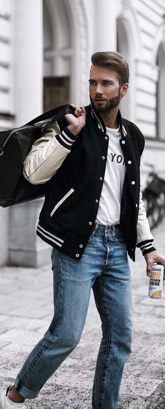 White T-shirt With Bomber Jacket Outfit Ideas For Men
