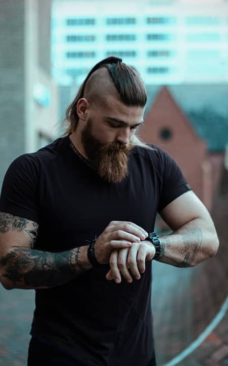 long beard with undercut ponytail