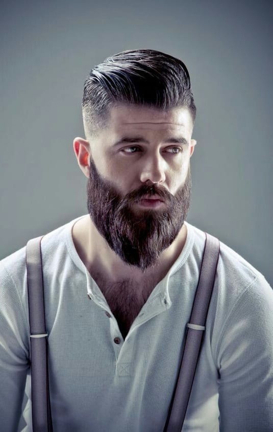 medium beard and modern pompadour