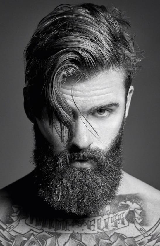 medium beard styles with side part hair