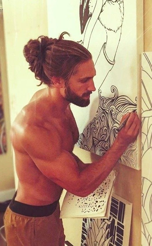 short beard full man bun