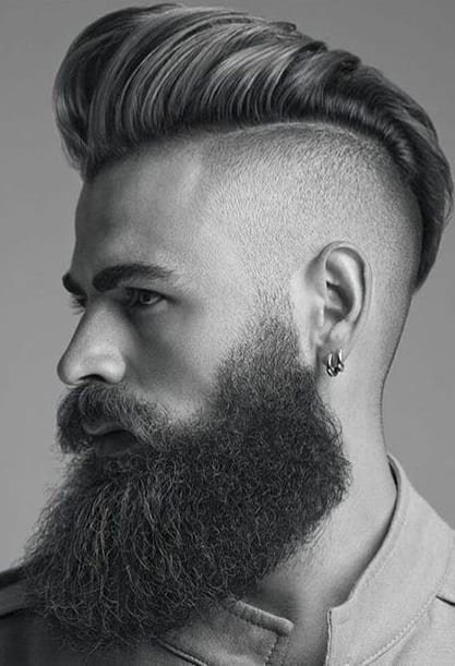 side shaved pompadour with beard