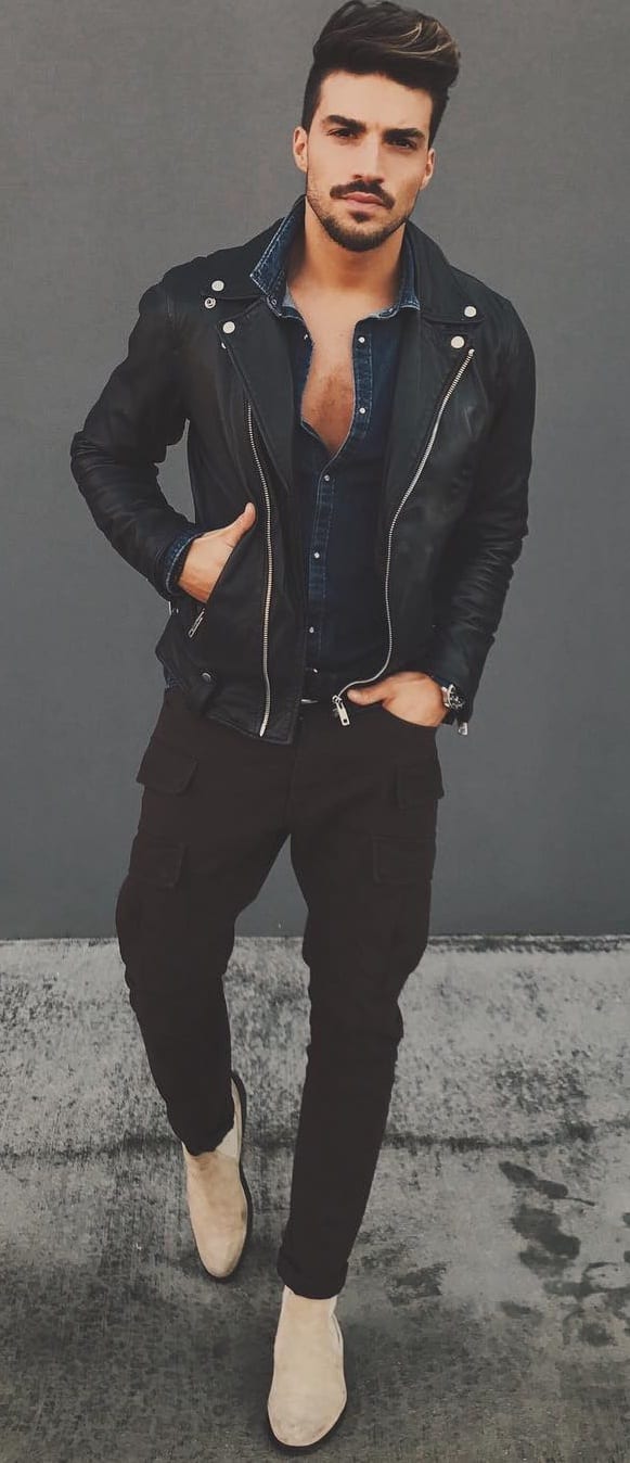 Casual Leather Jacket Outfit Ideas For Men