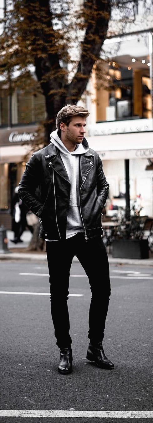 Simple Leather Jacket Outfit Ideas For Men