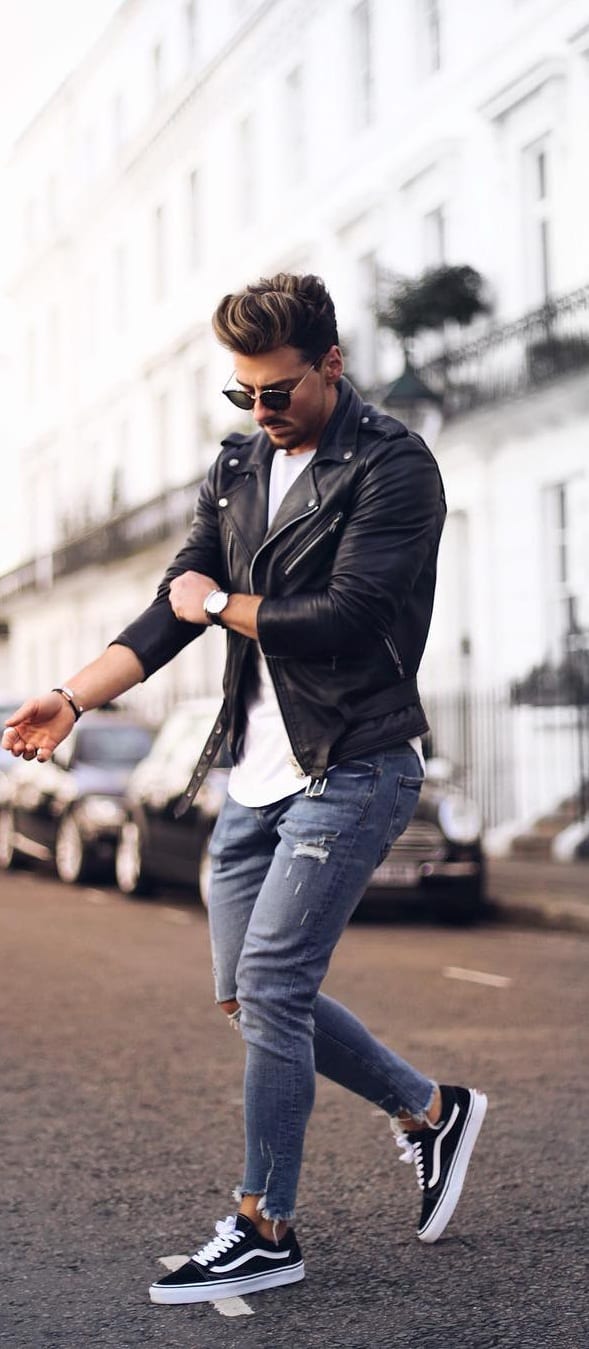 Street Style Leather Jacket Outfit Ideas For Men