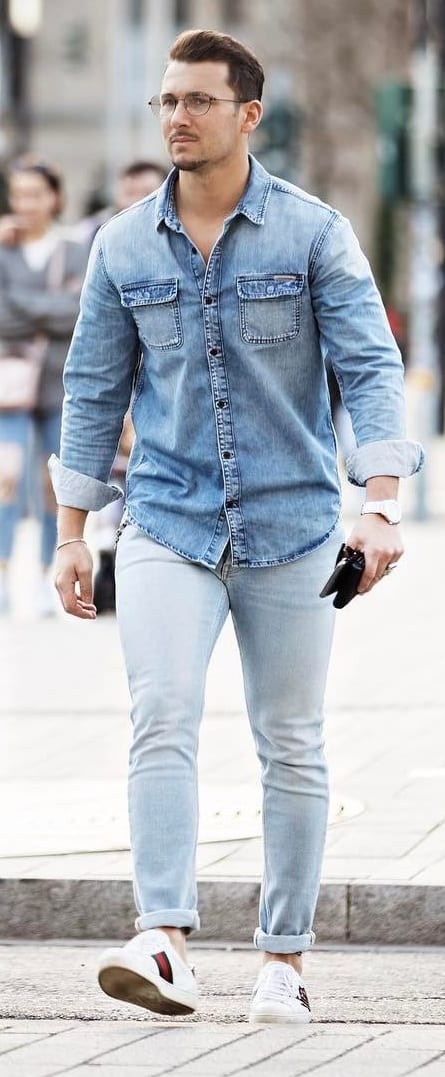 Casual Denim On Denim Outfit Ideas For Men