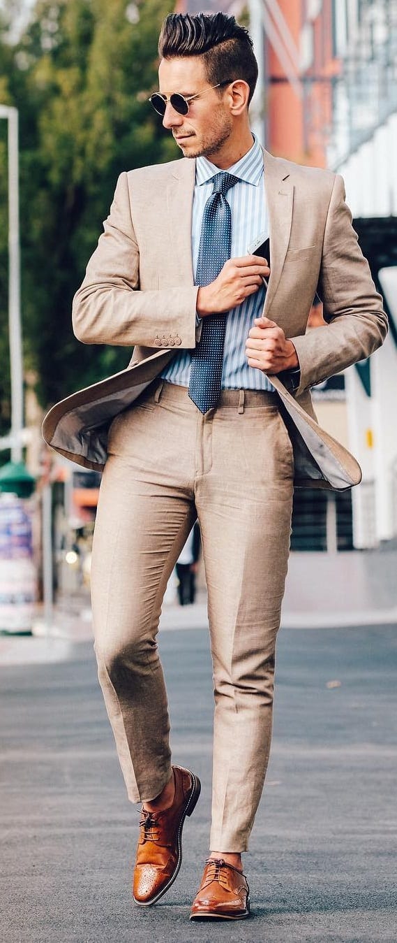 Khaki Suit Outfit Ideas For Guys In 2019