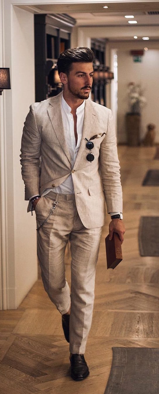 Khaki Suit Outfit Ideas For guys