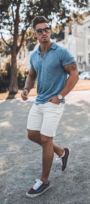 Cool white shorts with collared t-shirt for summer