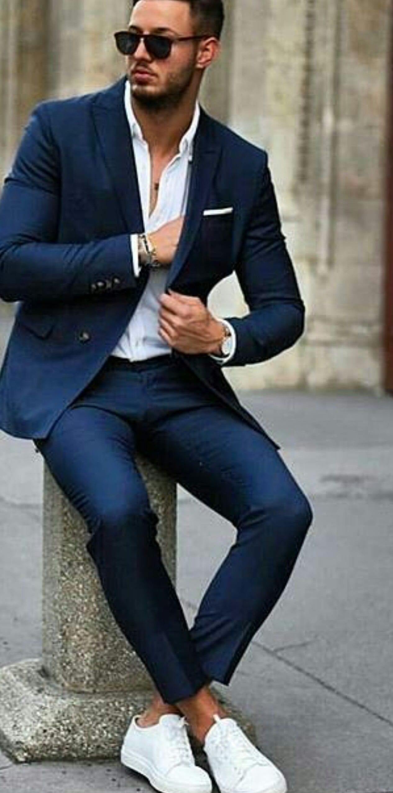 Full Suit- Blue Suit white shirt and white sneakers