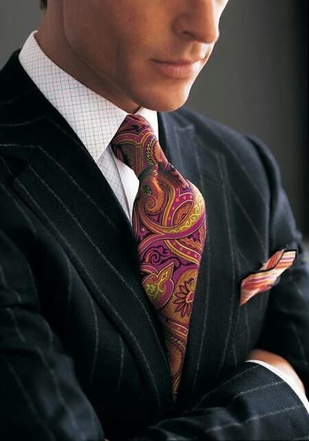 Funky tie,Funky pocket square,Black suit,white shirt