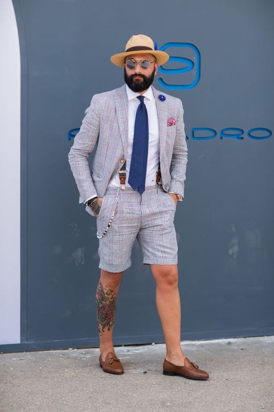 Grey plaid suit with shorts