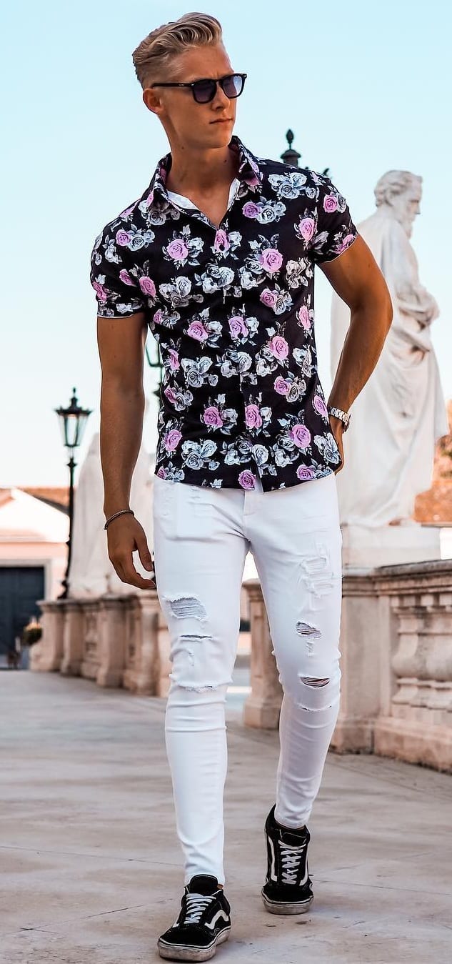 Hawaiian Shirt with distressed White Denims