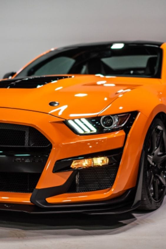 ORANGE SHELBY MUSTANG FRONTVIEW