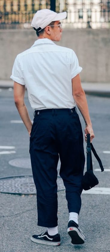 The classic white shirt and black cropped trousers for men