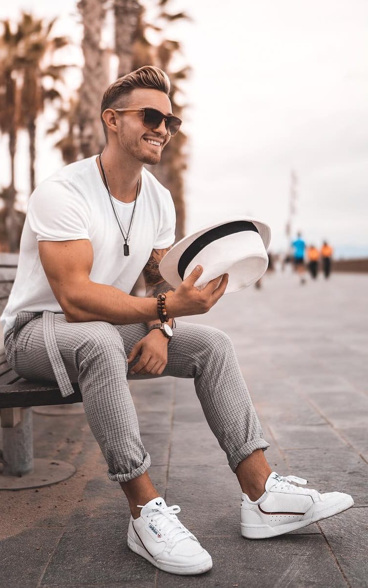 White t-shirt,Grey Cropped Trousers,Fedora for Yacht Party ⋆ Best Fashion  Blog For Men 