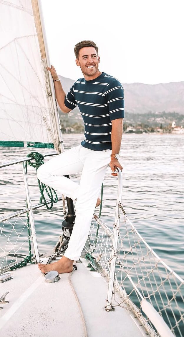 Blue striped t-shirt and white pant