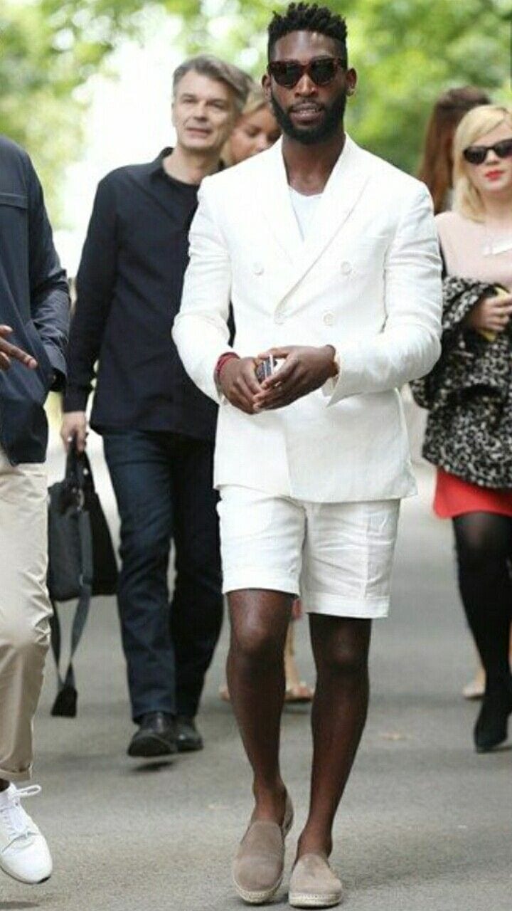 White suit shorts and loafers