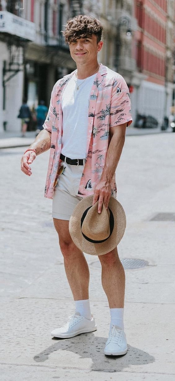 White Undershirt, Pink Shirt and Shorts