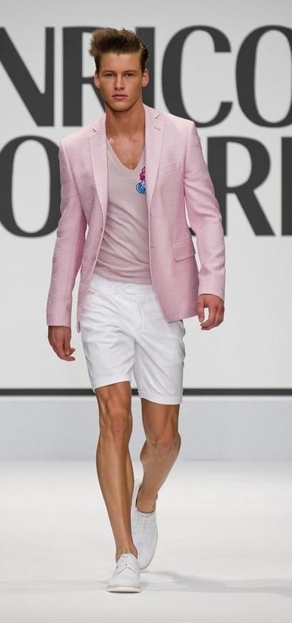 Baby Pink Blazer and Tshirt with White Shorts