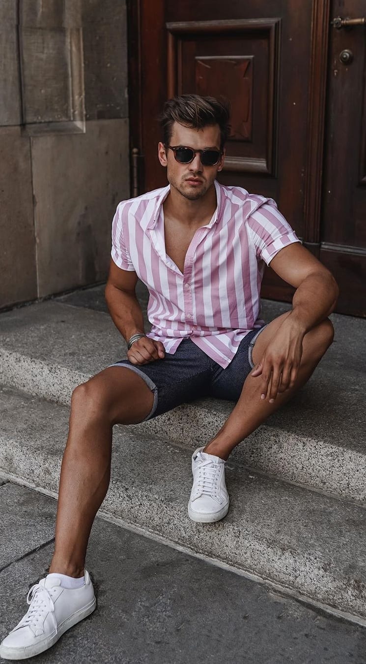 Baby Pink and White Vertical Striped Shirt Outfit