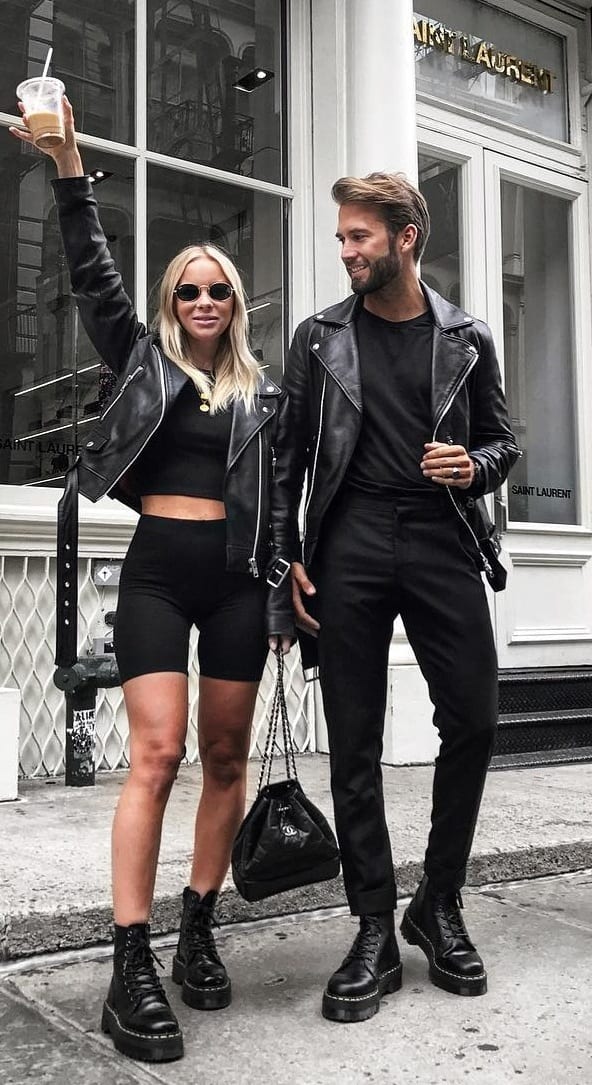 Black Color Matching Couples Street Style