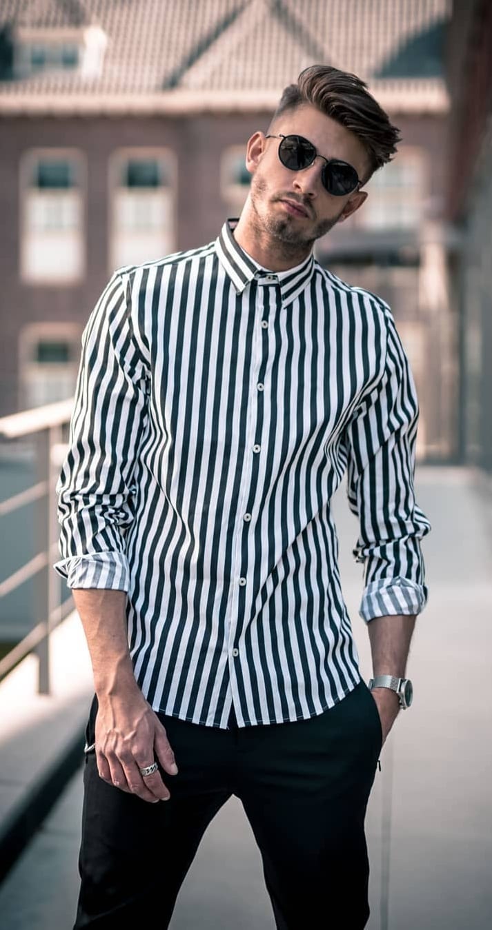 Black and White Vertical Striped Shirt Outfit