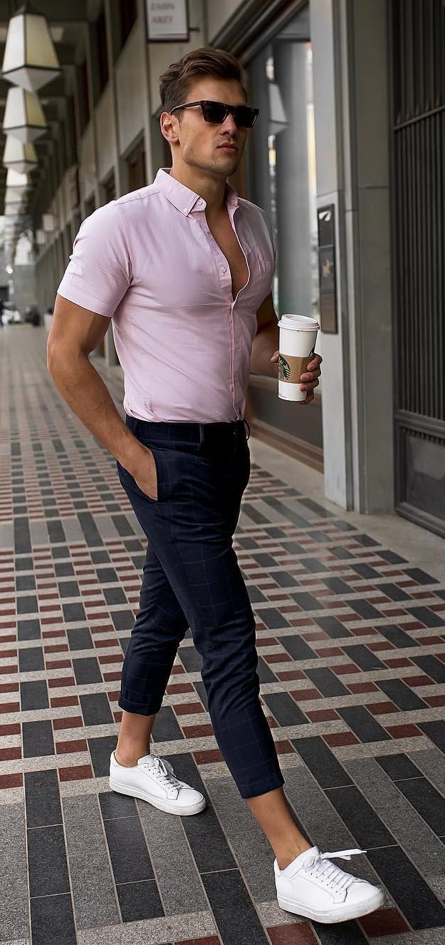Blue Chinos and Pink Shirt Outfit