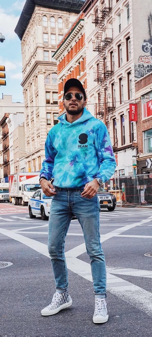 Blue Dyed Hoodie-Street Style Fashion