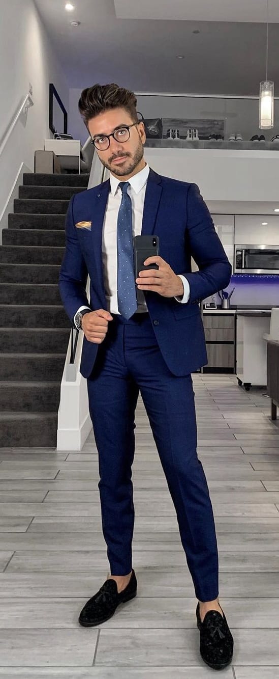 Blue Suit, Blue Tie and White Shirt outfit ideas