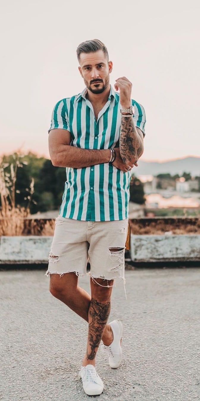 Blue and White Vertical Striped Shirt Outfit