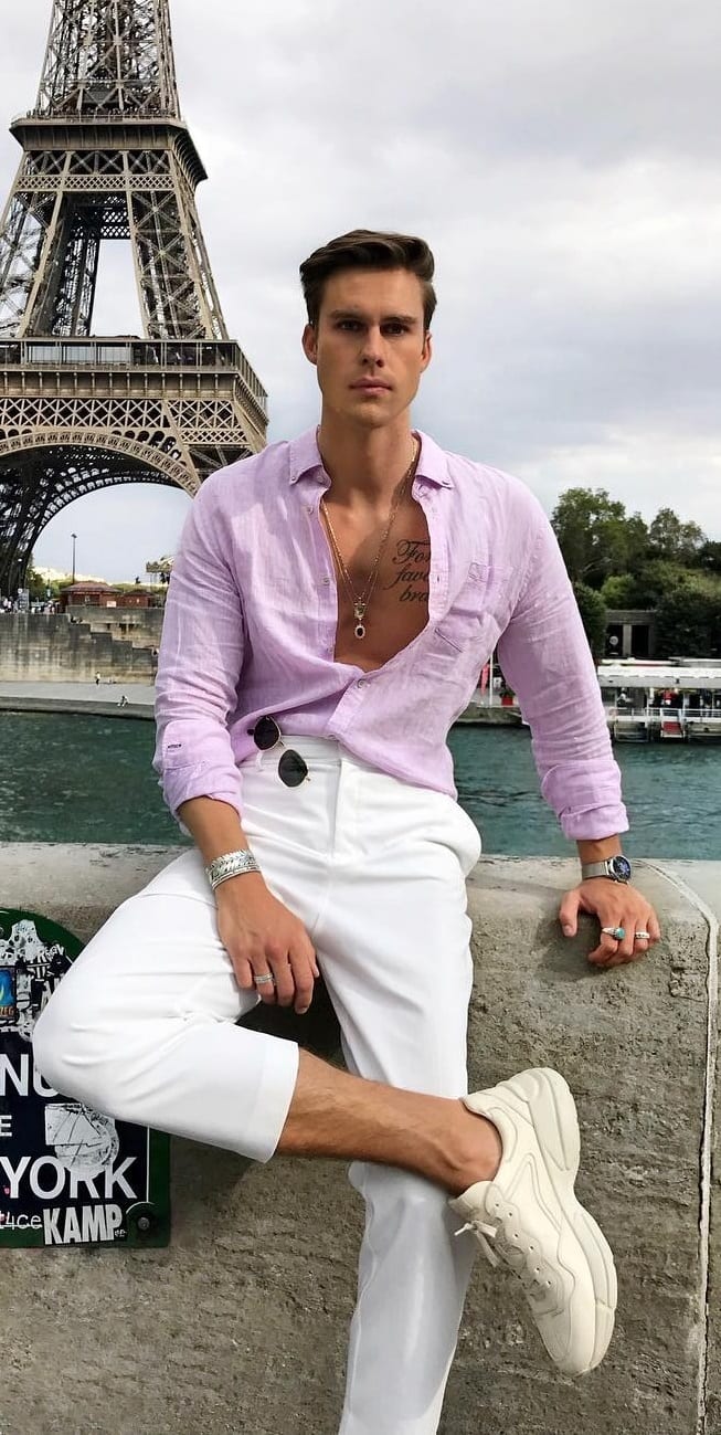 Casual Pink Linen shirt Outfit for men