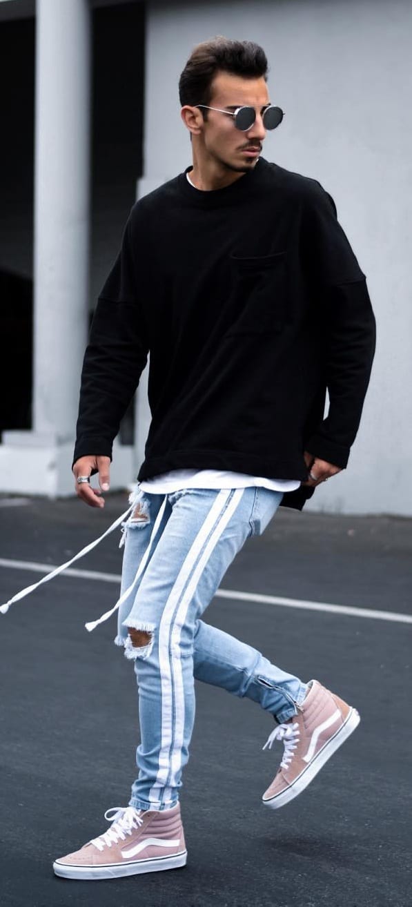 Cool Ripped Blue Joggers Outfit for men's street style